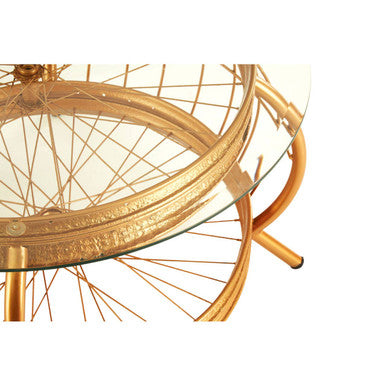 Clear Glass Top Coffee Table With Gold Bamboo & Iron Frame, Mantis