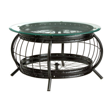Clear Glass Top Coffee Table With Black Bamboo & Iron Frame, Mantis