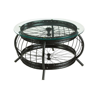 Clear Glass Top Coffee Table With Black Bamboo & Iron Frame, Mantis