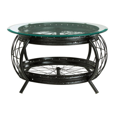 Clear Glass Top Coffee Table With Black Bamboo & Iron Frame, Mantis