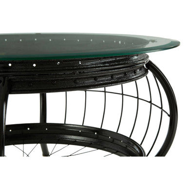 Clear Glass Top Coffee Table With Black Bamboo & Iron Frame, Mantis