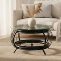 Clear Glass Top Coffee Table With Black Bamboo & Iron Frame, Mantis