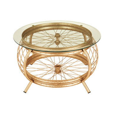 Clear Glass Top Coffee Table With Champagne Gold Bamboo & Iron Frame, Mantis