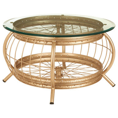 Clear Glass Top Coffee Table With Champagne Gold Bamboo & Iron Frame, Mantis