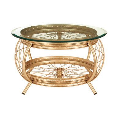 Clear Glass Top Coffee Table With Champagne Gold Bamboo & Iron Frame, Mantis