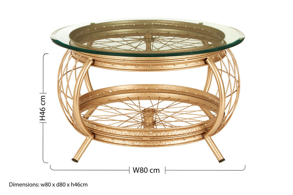 Clear Glass Top Coffee Table With Champagne Gold Bamboo & Iron Frame, Mantis