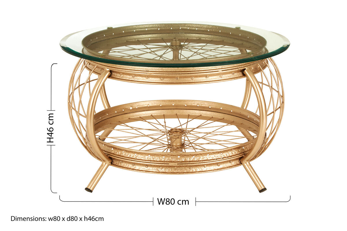 Clear Glass Top Coffee Table With Champagne Gold Bamboo & Iron Frame, Mantis