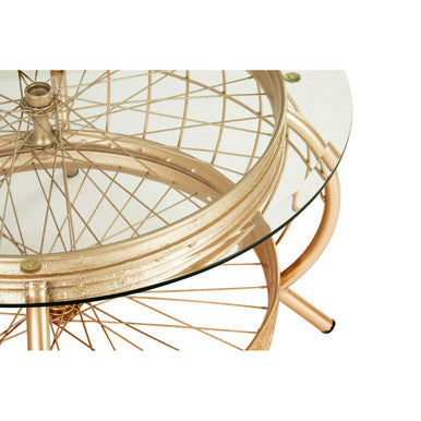 Clear Glass Top Coffee Table With Champagne Gold Bamboo & Iron Frame, Mantis