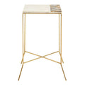 White Marble Top Square Side Table With Agate Inlay & Warm Brass Iron Legs, Vizzini