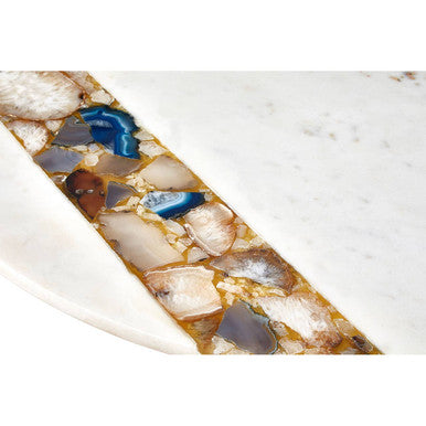 White Marble & Agate Top Round Coffee Table With Brass Iron Legs, Vizzini