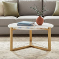 White Marble & Agate Top Round Coffee Table With Brass Iron Legs, Vizzini