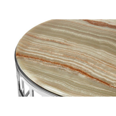 Natural Onyx Stone Top Coffee Table With Silver Stainless Steel Frame, Relic
