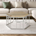 Natural Onyx Stone Top Hexagonal Coffee Table With Wavy Banding & Silver Stainless Steel Frame, Relic