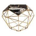 Dark Petrified Wood Top Rectangular Side Table With Gold Brass Tone Iron Base, Relic