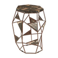 Dark Petrified Wood Top Side Table With Brass Geometric Frame, Relic