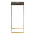 Black Petrified Wood Top Square Pedestal Side Table With Gold Warm Brass Iron Base, Relic