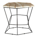 Patterned Natural Onyx Stone Top Side Table With Black Wireframe Base, Relic