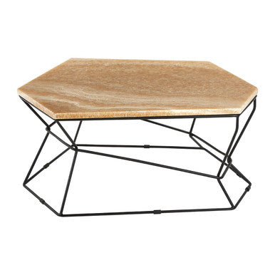 Natural Onyx Stone Top Coffee Table With Black Wireframe Base, Relic