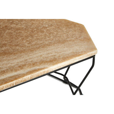 Natural Onyx Stone Top Coffee Table With Black Wireframe Base, Relic