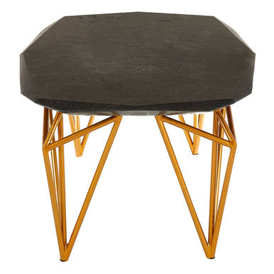 Black Marble Top Coffee Table With Gold Iron Legs, Relic