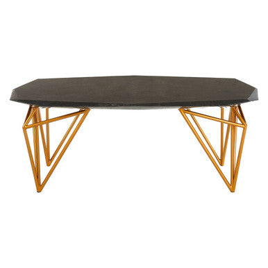 Black Marble Top Coffee Table With Gold Iron Legs, Relic