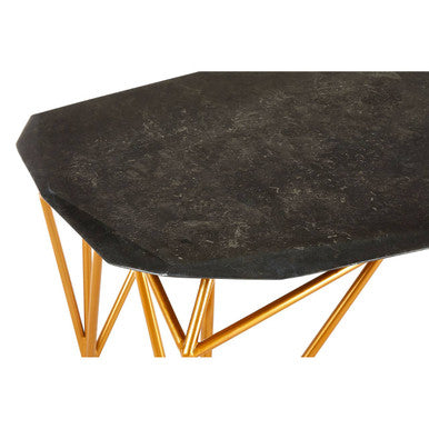 Black Marble Top Coffee Table With Gold Iron Legs, Relic
