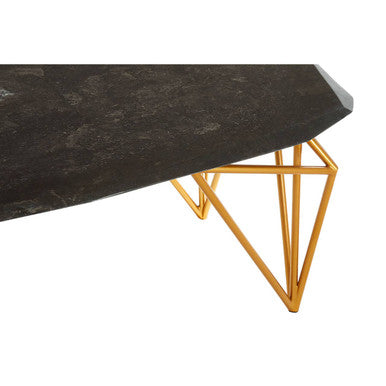Black Marble Top Coffee Table With Gold Iron Legs, Relic