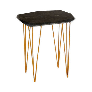 Small Black Marble Top Side Table With Gold Iron Legs, Relic