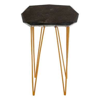Small Black Marble Top Side Table With Gold Iron Legs, Relic