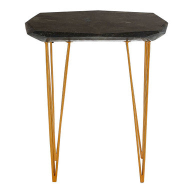 Small Black Marble Top Side Table With Gold Iron Legs, Relic