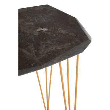 Small Black Marble Top Side Table With Gold Iron Legs, Relic