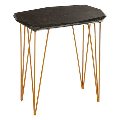 Large Black Marble Top Side Table With Gold Iron Legs, Relic