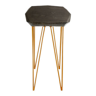 Large Black Marble Top Side Table With Gold Iron Legs, Relic