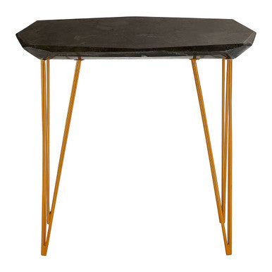 Large Black Marble Top Side Table With Gold Iron Legs, Relic