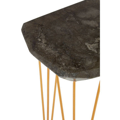 Large Black Marble Top Side Table With Gold Iron Legs, Relic
