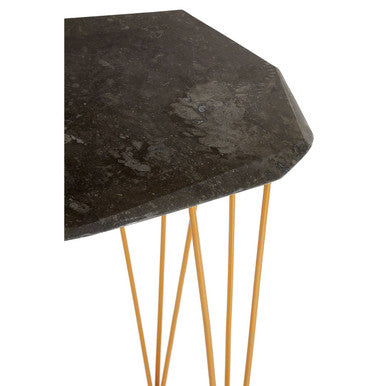 Large Black Marble Top Side Table With Gold Iron Legs, Relic
