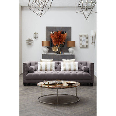 Natural Agate Top Round Coffee Table With Reflective Stainless Steel Base, Relic