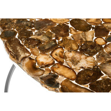 Natural Agate Top Round Coffee Table With Reflective Stainless Steel Base, Relic