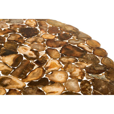 Natural Agate Top Round Coffee Table With Reflective Stainless Steel Base, Relic