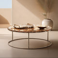 Natural Agate Top Round Coffee Table With Reflective Stainless Steel Base, Relic