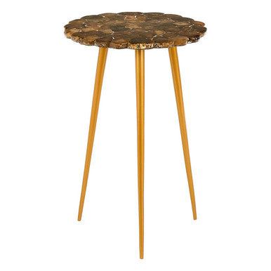 Natural Boho Patterned Agate Top Round Side Table Brass Legs, Relic