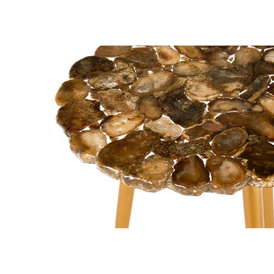 Natural Boho Patterned Agate Top Round Side Table Brass Legs, Relic