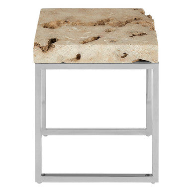 Cheese Stone Round Side Table Rustic Charm Silver Slim Legs, Relic