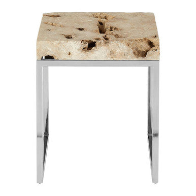 Cheese Stone Round Side Table Rustic Charm Silver Slim Legs, Relic