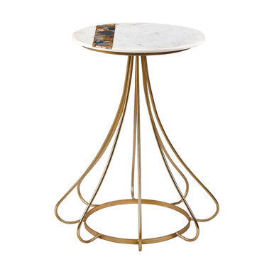 White Marble & Semi-Precious Agate Side Table With Gold Brass Legs, Vizzini