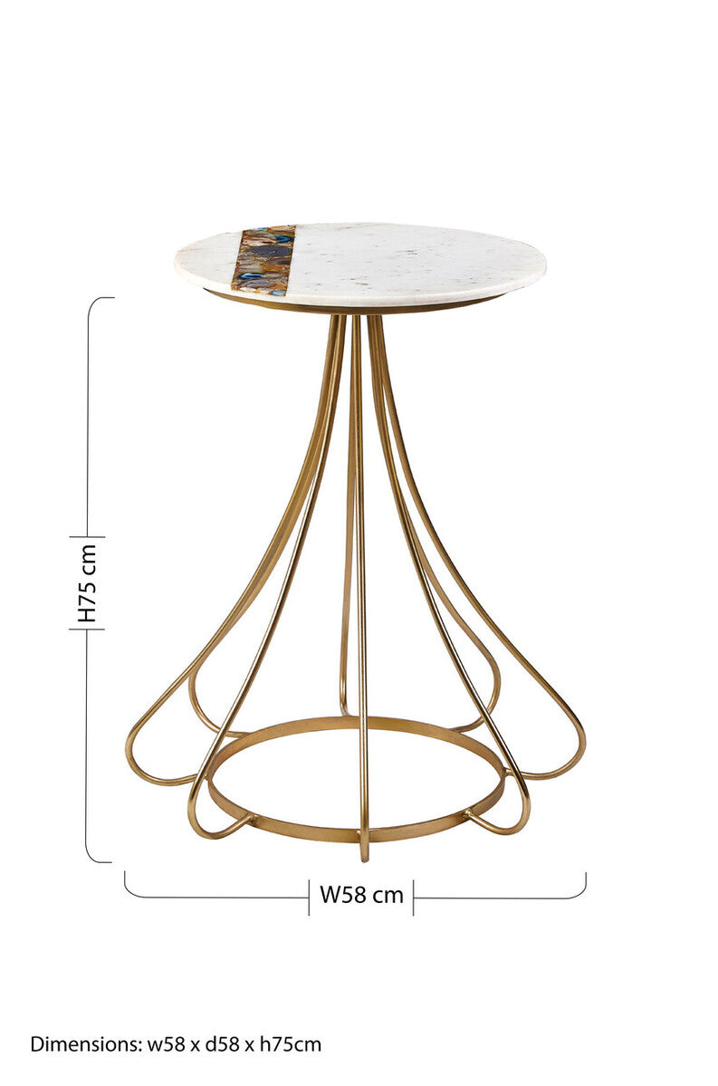 White Marble & Semi-Precious Agate Side Table With Gold Brass Legs, Vizzini