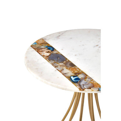 White Marble & Semi-Precious Agate Side Table With Gold Brass Legs, Vizzini