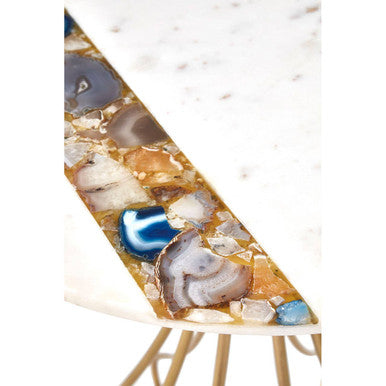 White Marble & Semi-Precious Agate Side Table With Gold Brass Legs, Vizzini