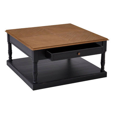 Black & Natural Wooden Coffee Table With 1 Slim Storage Drawer, Loire