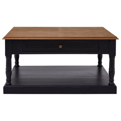 Black & Natural Wooden Coffee Table With 1 Slim Storage Drawer, Loire